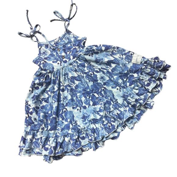 Jane + Jo Other - Jane + Jo dress 3T Blue Floral Super Soft Tie Shoulders Ruffle Hem Coastal READ